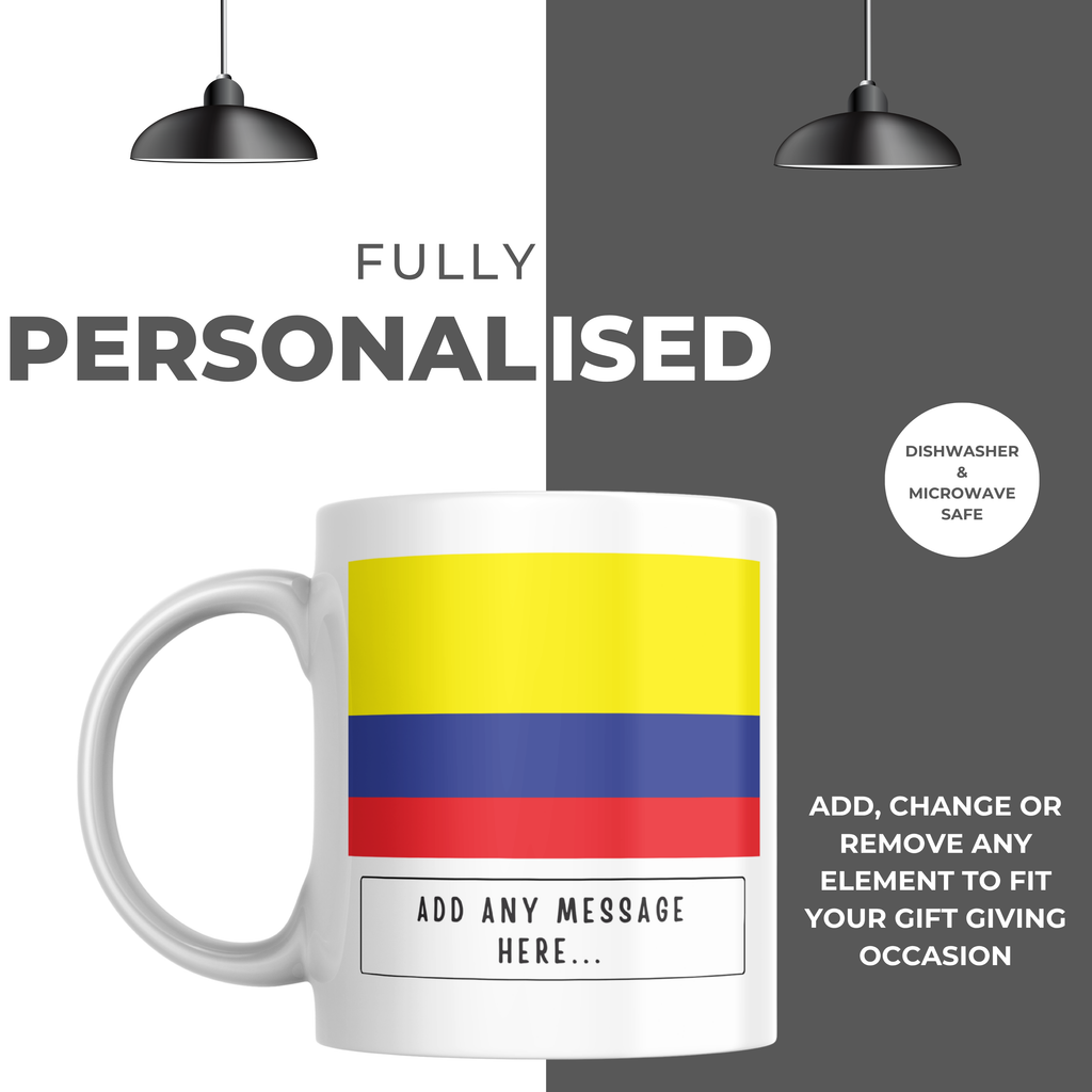 Personalised Colombia flag mug – personalisation and care information