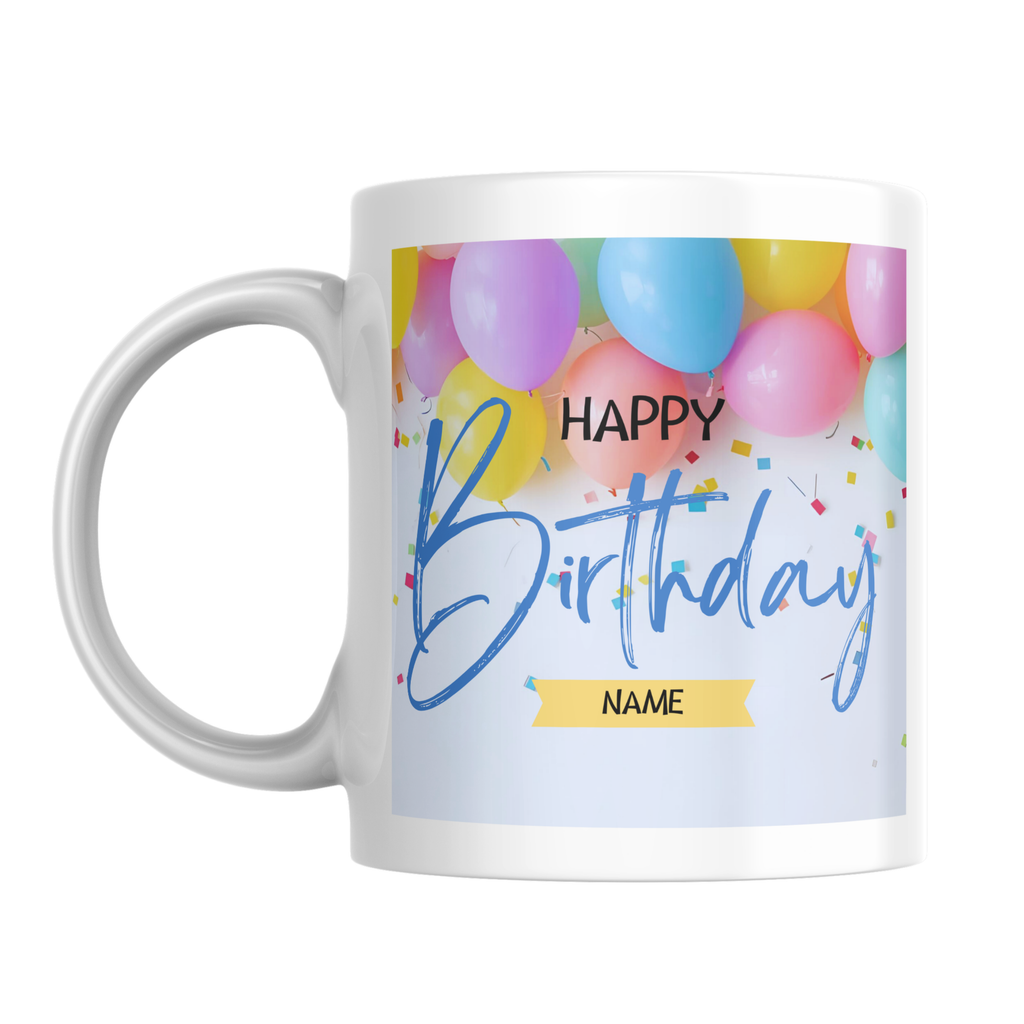 Colourful Balloon Birthday Mug – front view