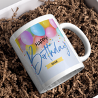 Colourful Balloon Birthday Mug – gift presentation on paper packing