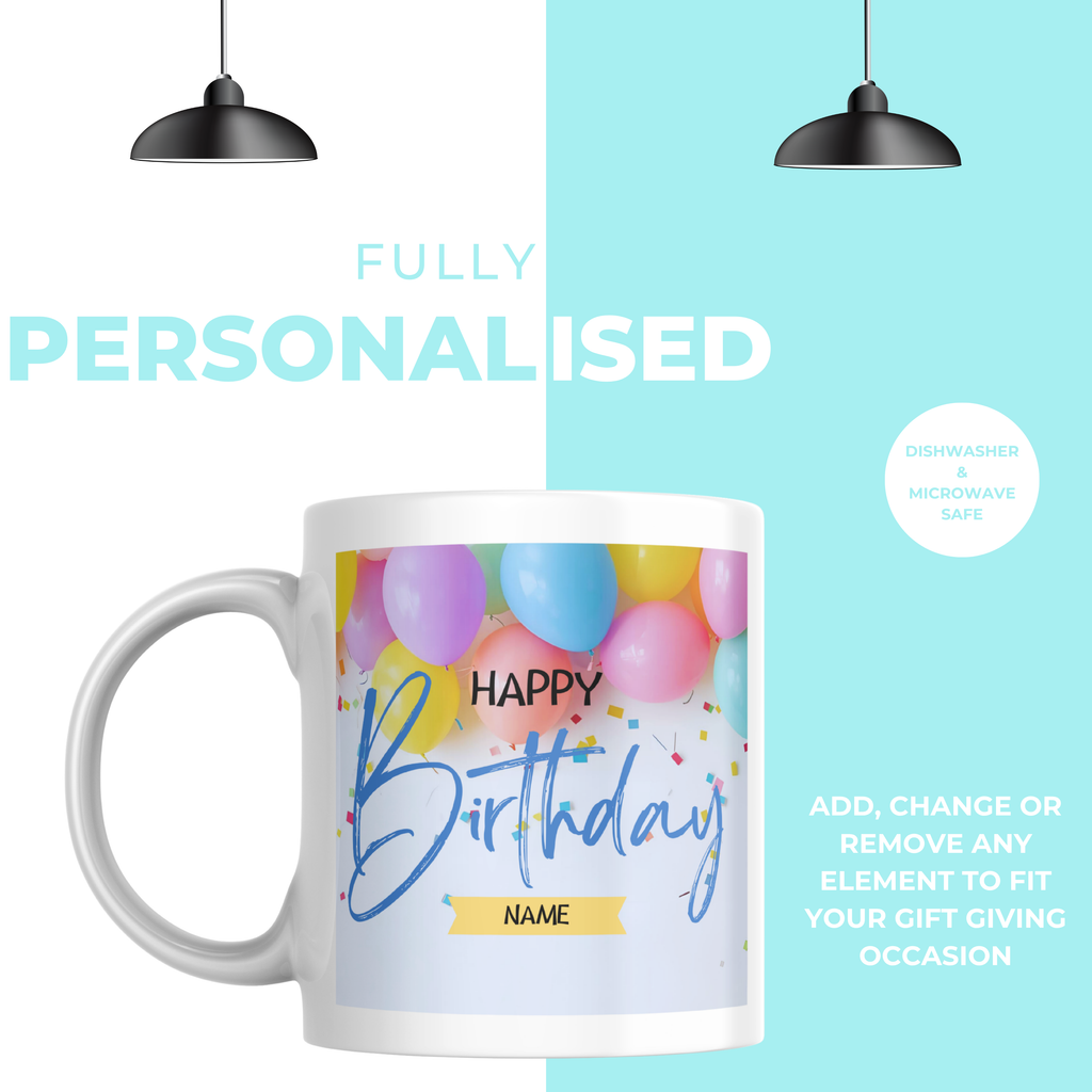 Colourful Balloon Birthday Mug – personalisation information