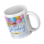 Colourful Balloon Birthday Mug – angled view