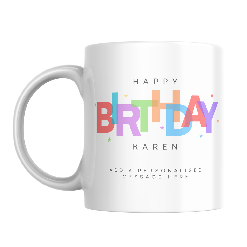 Colourful Birthday Lettering Mug – front view