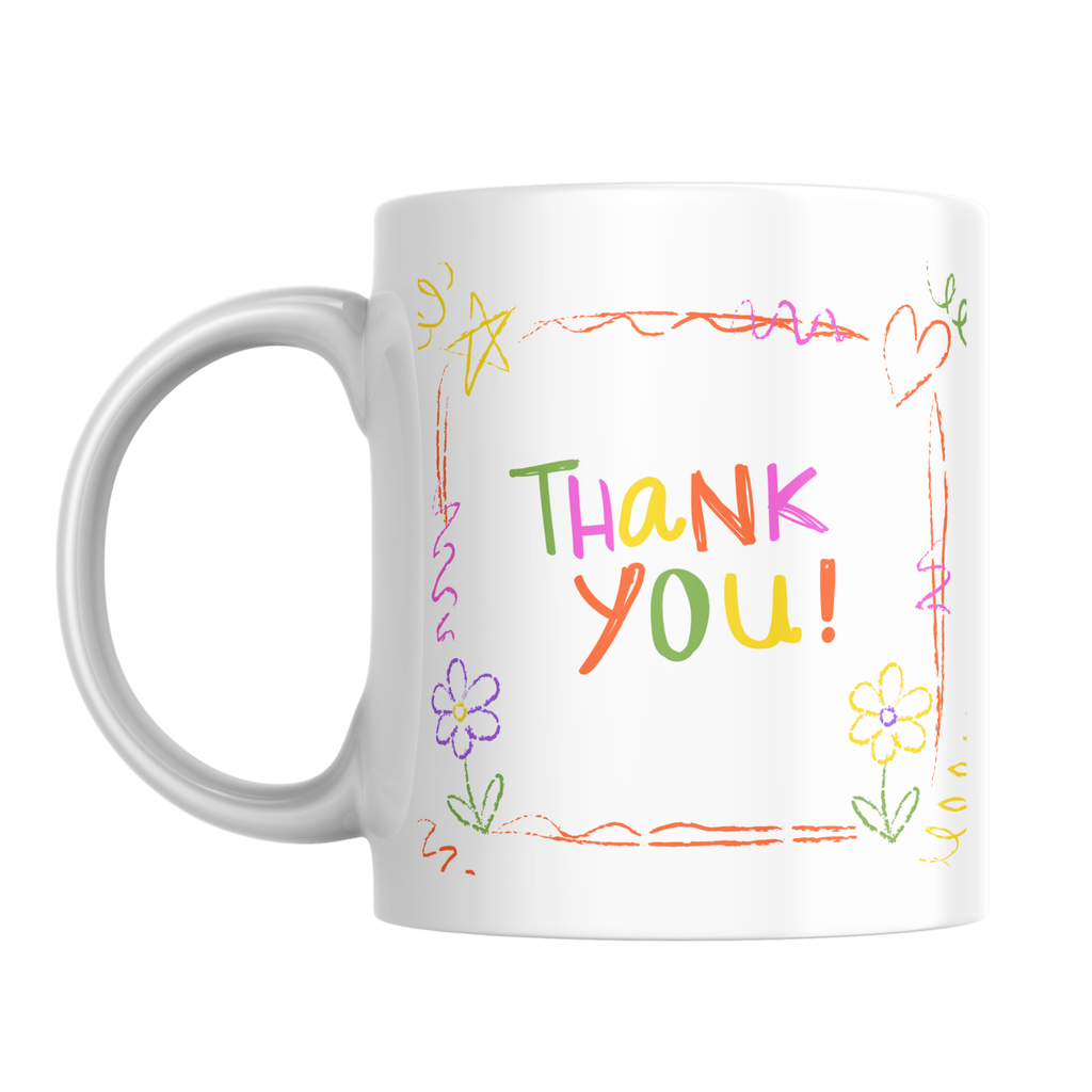 Colourful Doodle Thank You Mug – front view
