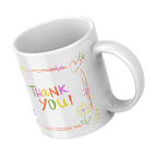 Colourful Doodle Thank You Mug – angled view