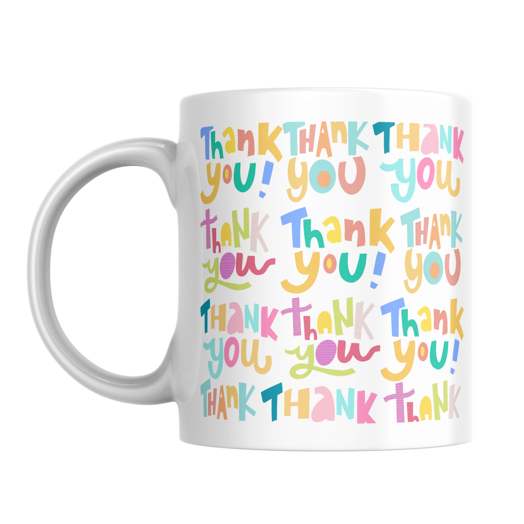 Colourful Thank You Pattern Mug – front view