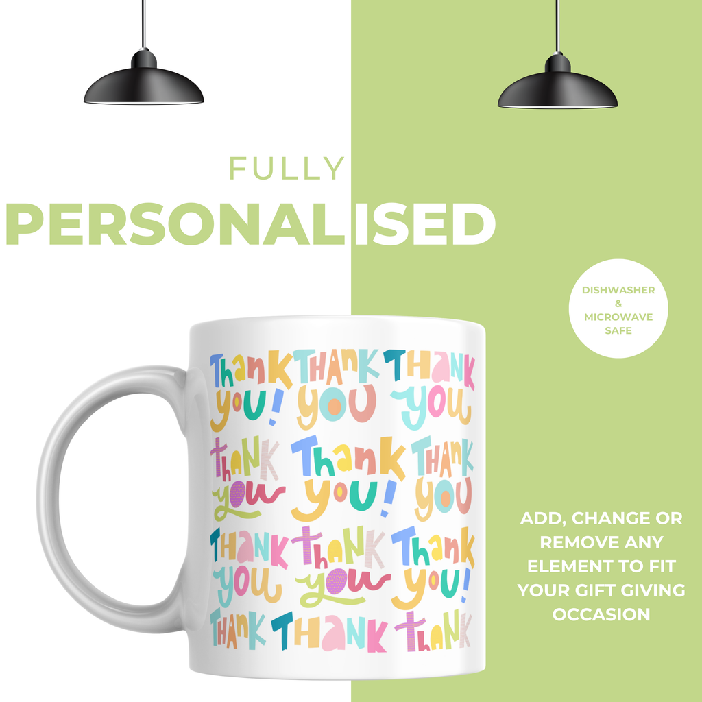 Colourful Thank You Pattern Mug – personalisation information