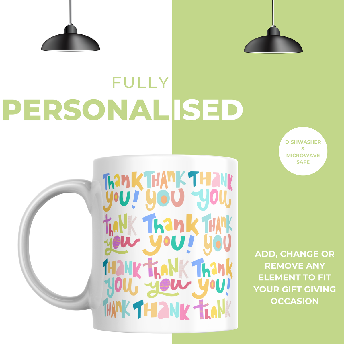 Colourful Thank You Pattern Mug – personalisation information