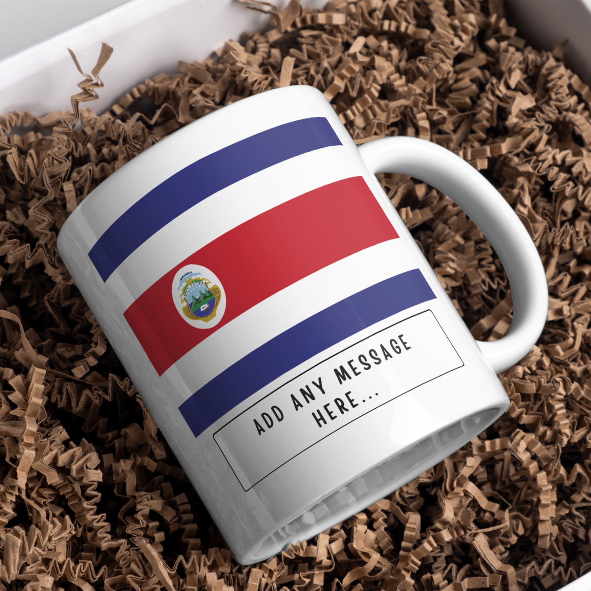 Personalised Costa Rica flag mug – gift presentation on paper packing