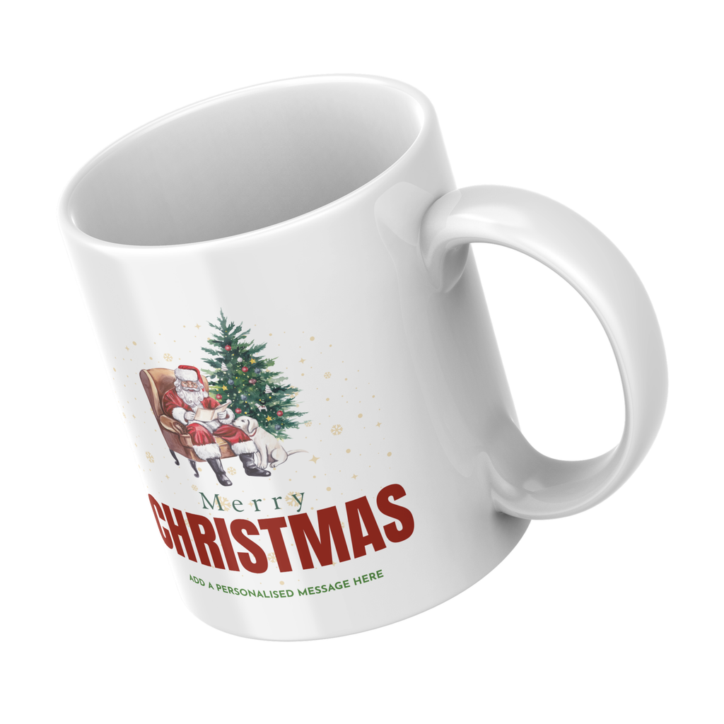 Cosy Santa Chair Christmas Mug – angled view