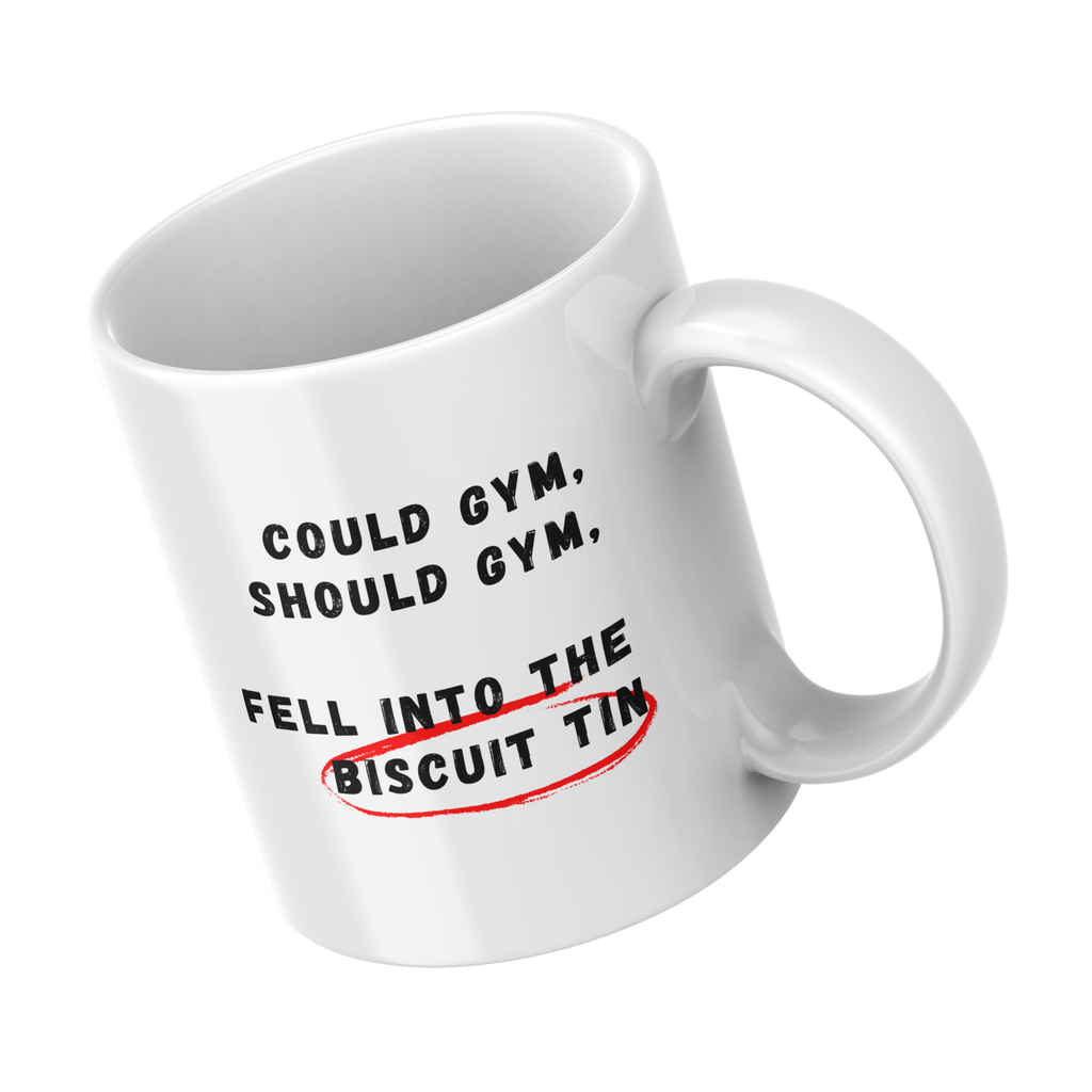 Could Gym Should Gym Biscuit Tin Mug – angled view