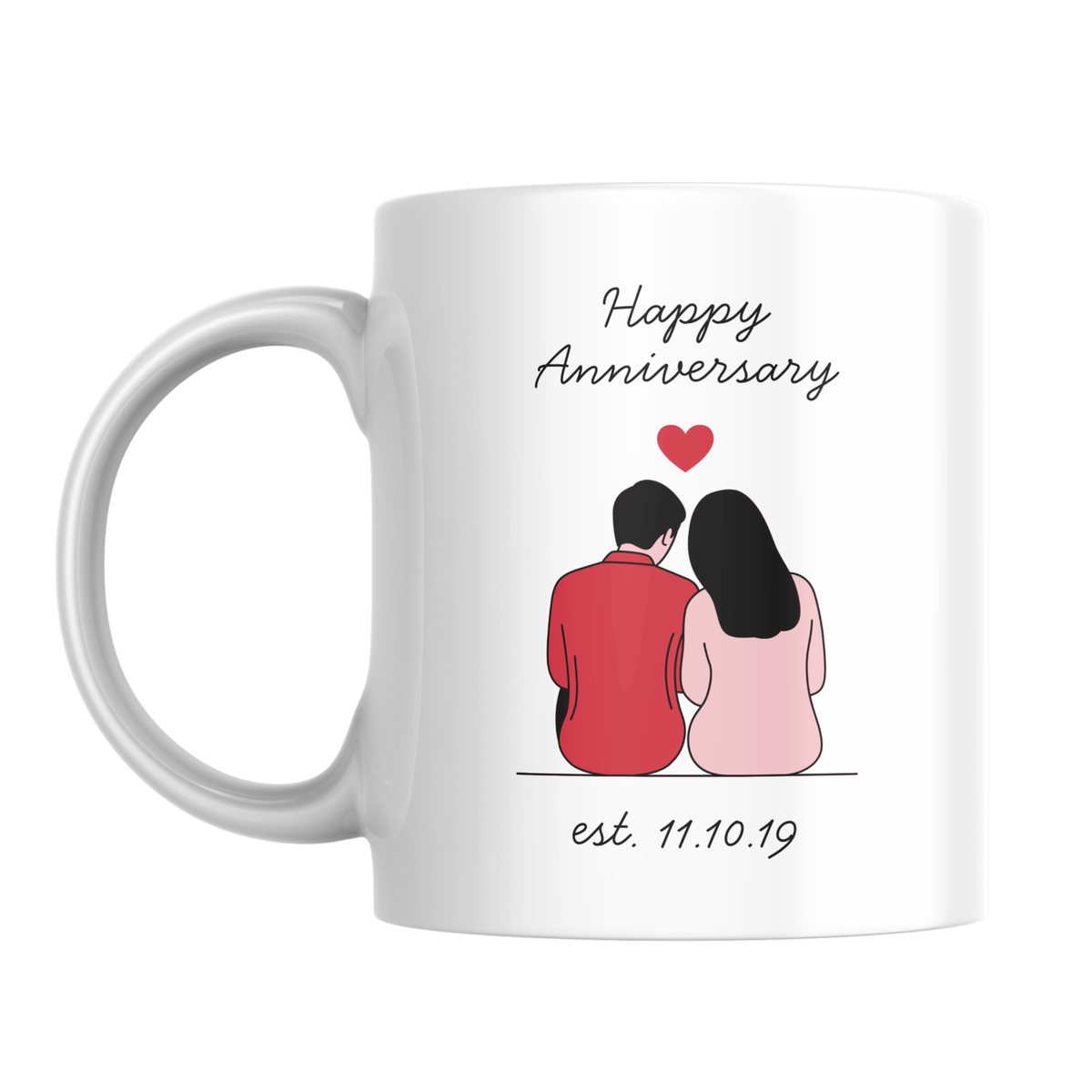 Couple Illustration and Date Anniversary Mug – front view