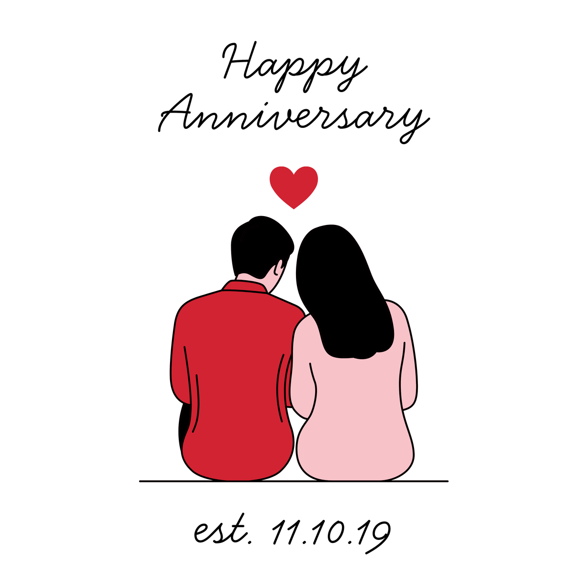 Couple Illustration and Date Anniversary Mug – original flat artwork