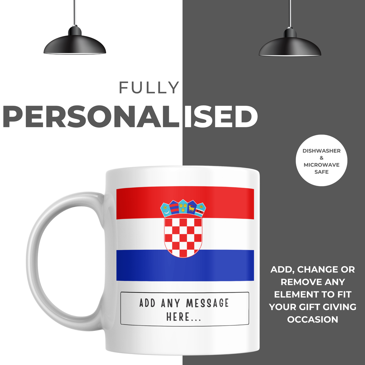 Personalised Croatia flag mug – personalisation and care information