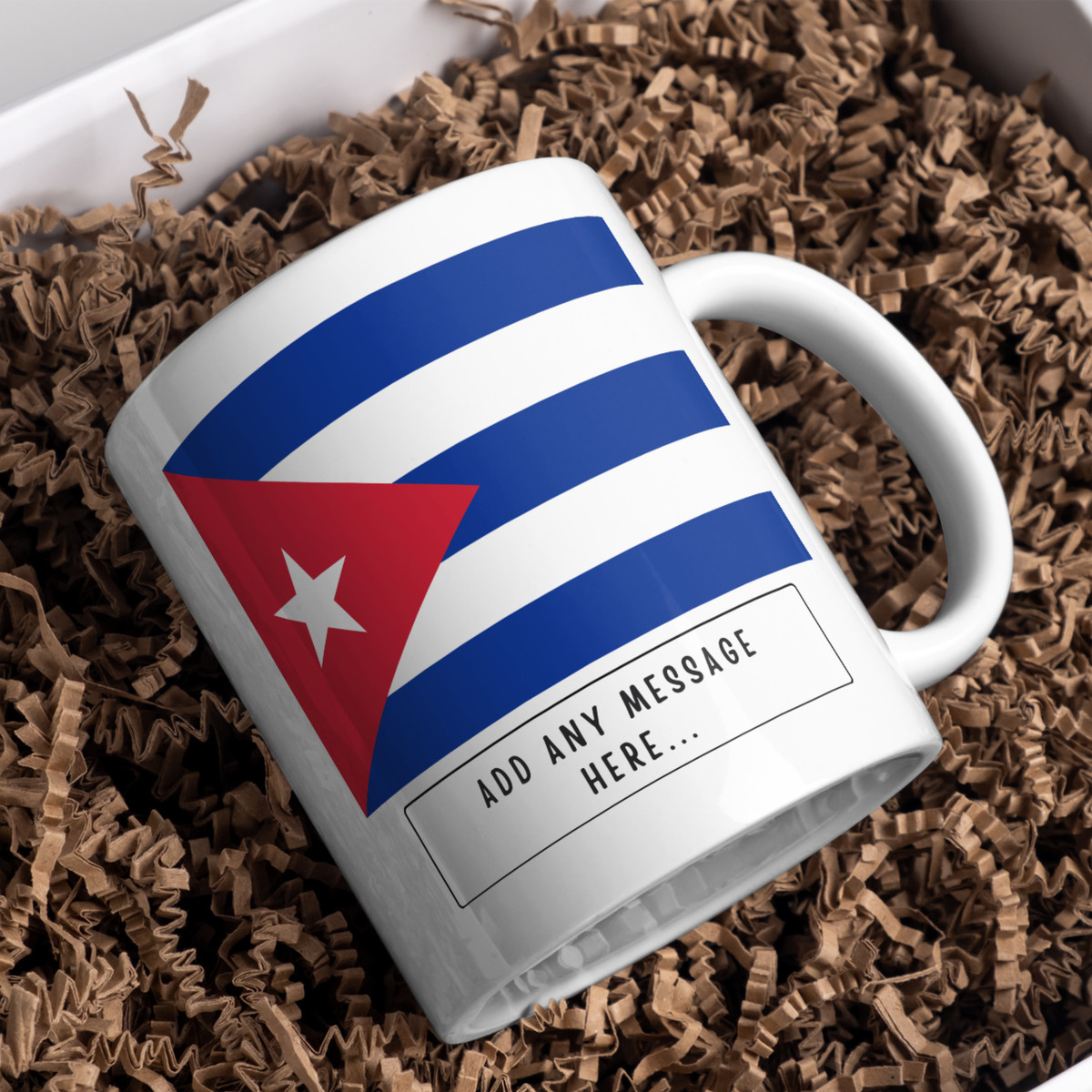 Personalised Cuba flag mug – gift presentation on paper packing
