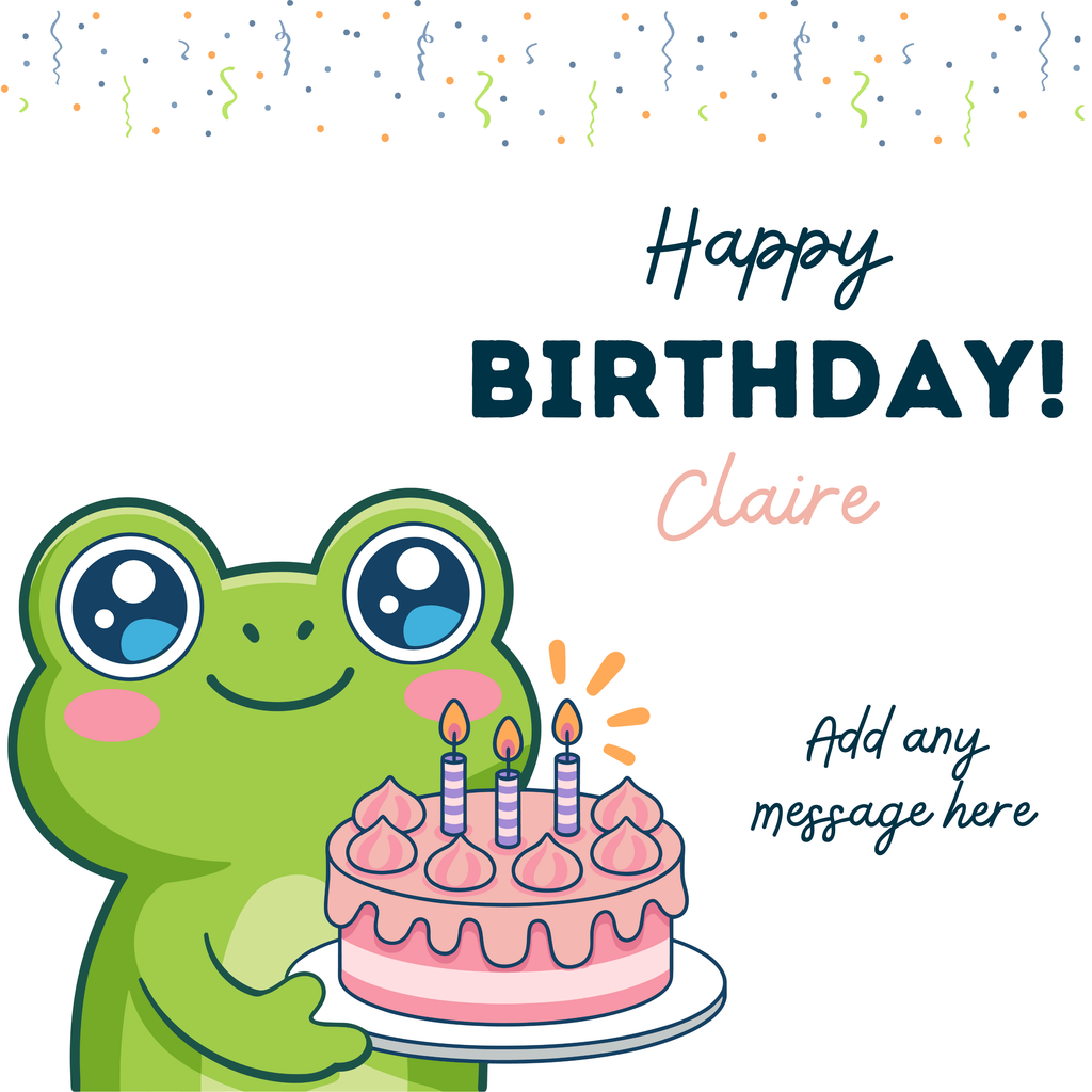 Cute Frog Birthday Mug – original flat artwork