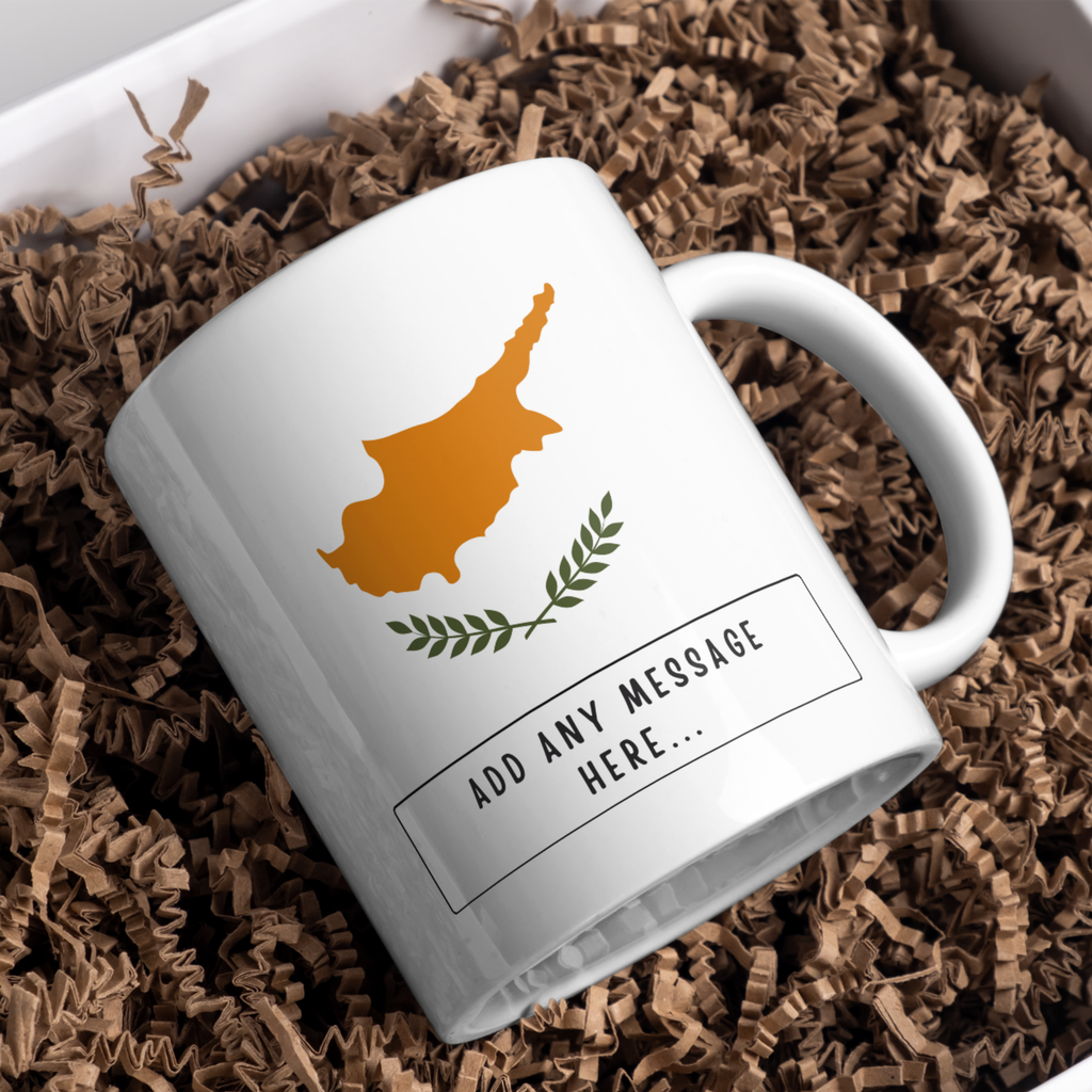 Personalised Cyprus flag mug – gift presentation on paper packing