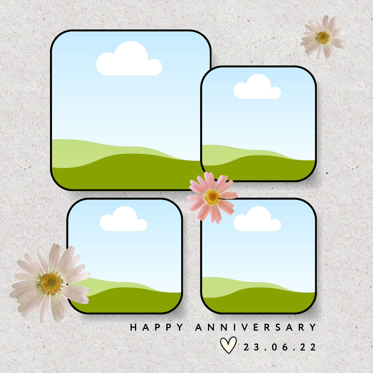 Daisy Four Photo Collage Anniversary Mug – flat artwork with photo placeholders
