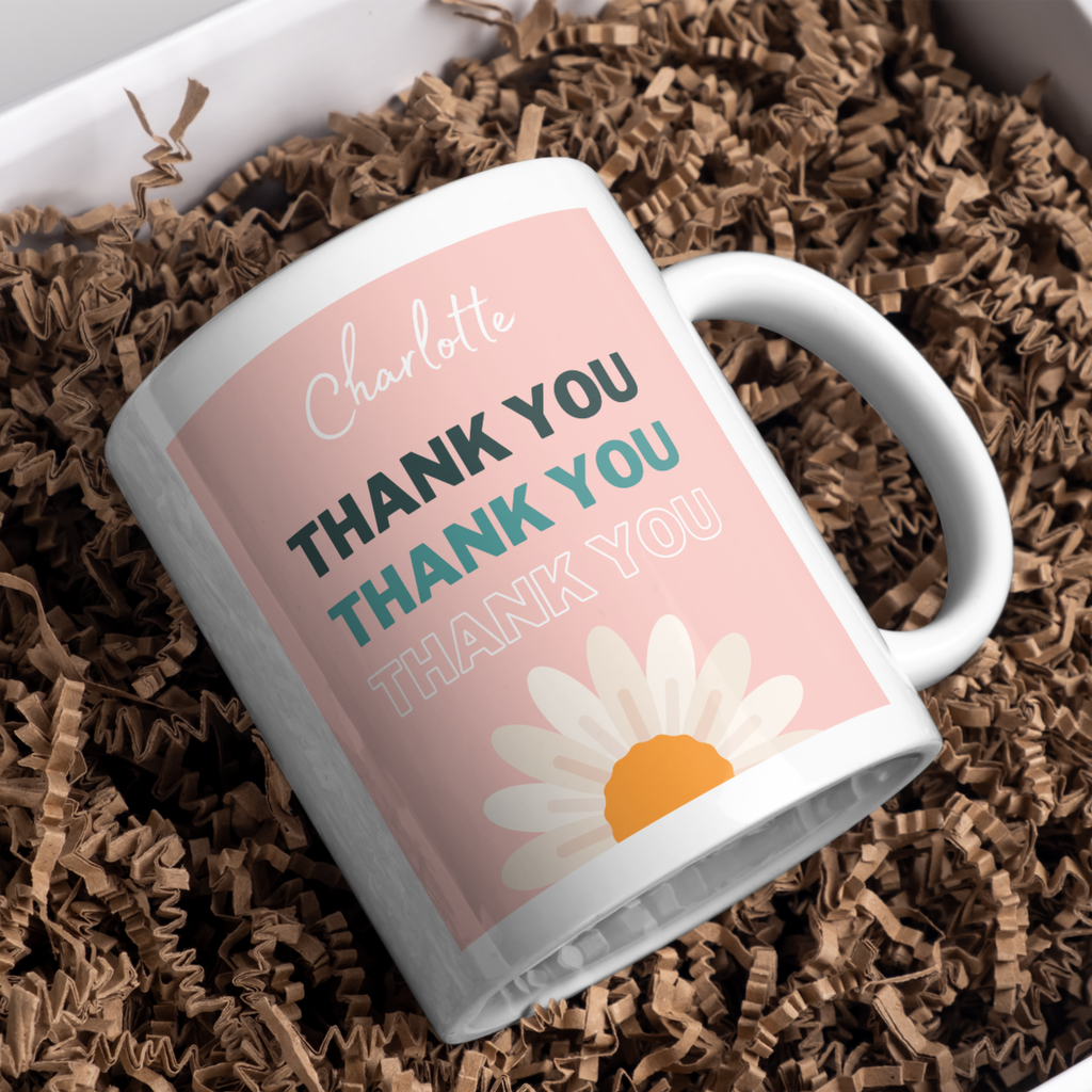 Daisy Thank You Mug – gift presentation on paper packing