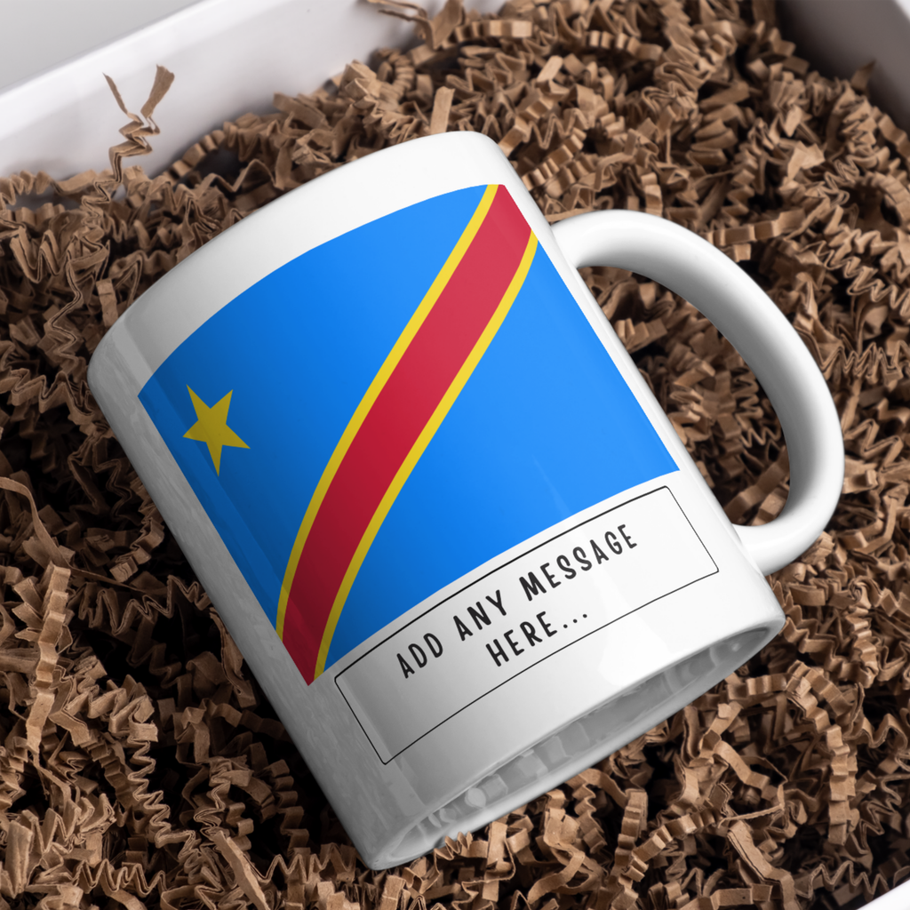 Personalised Democratic Republic of the Congo flag mug – gift presentation on paper packing