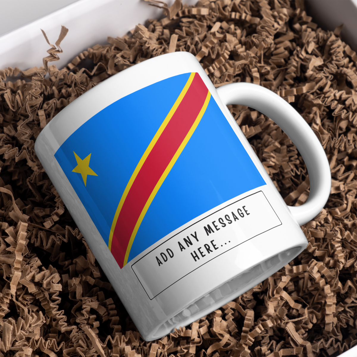 Personalised Democratic Republic of the Congo flag mug – gift presentation on paper packing