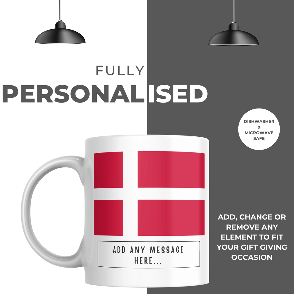 Personalised Denmark flag mug – personalisation and care information