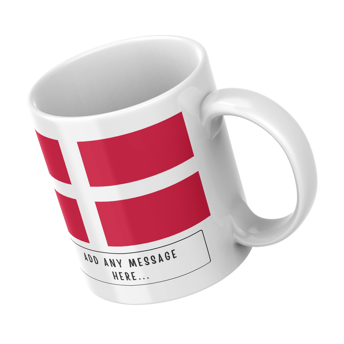 Personalised Denmark flag mug – angled view