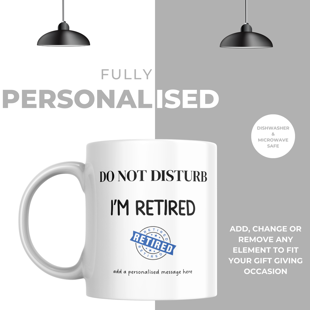 Do Not Disturb Retired Stamp Mug – personalisation information