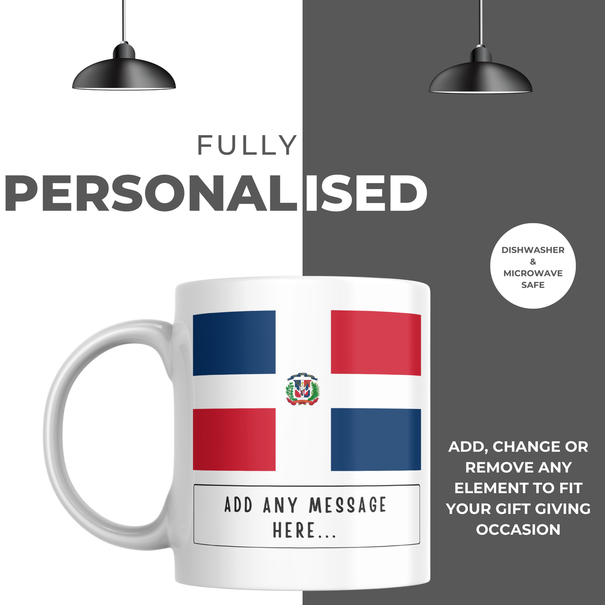 Personalised Dominican Republic flag mug – personalisation and care information