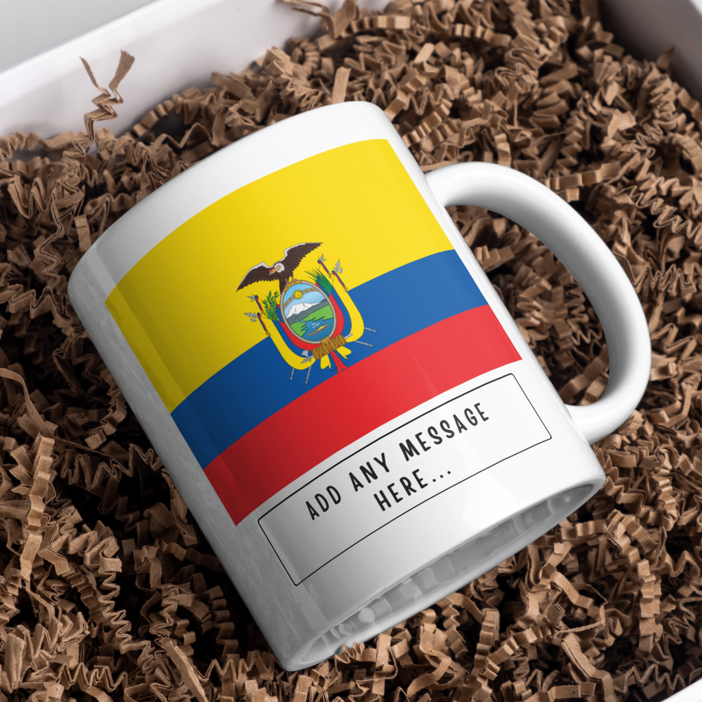 Personalised Ecuador flag mug – gift presentation on paper packing
