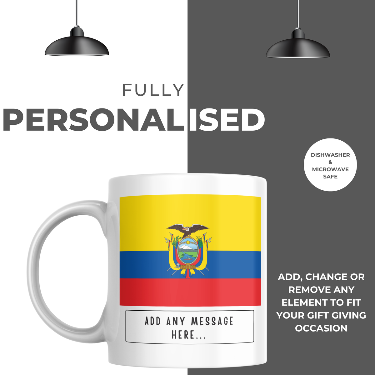 Personalised Ecuador flag mug – personalisation and care information