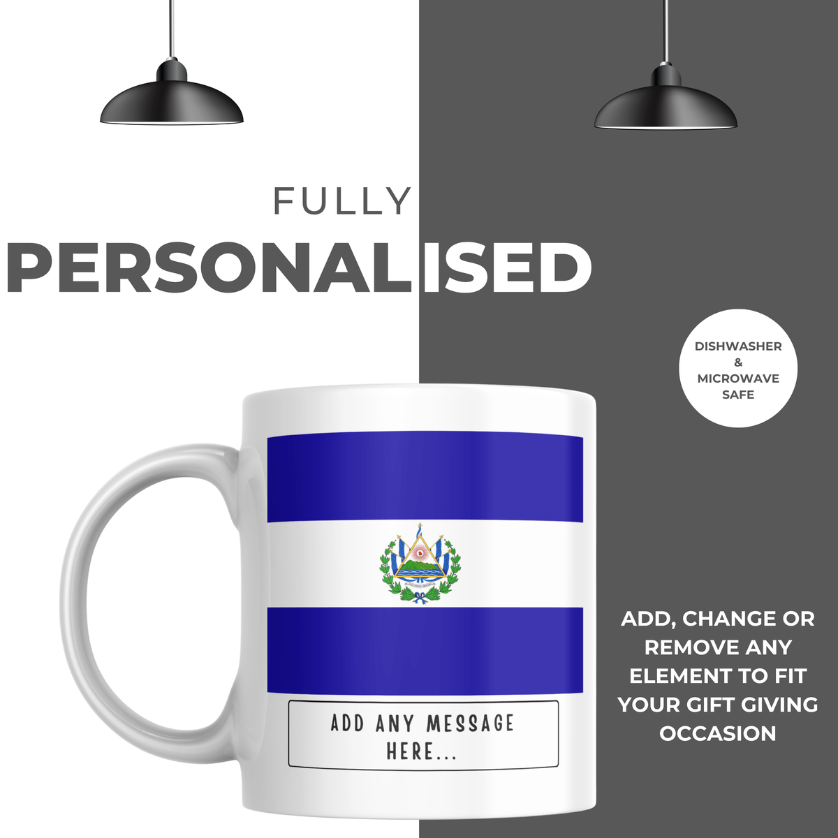 Personalised El Salvador flag mug – personalisation and care information