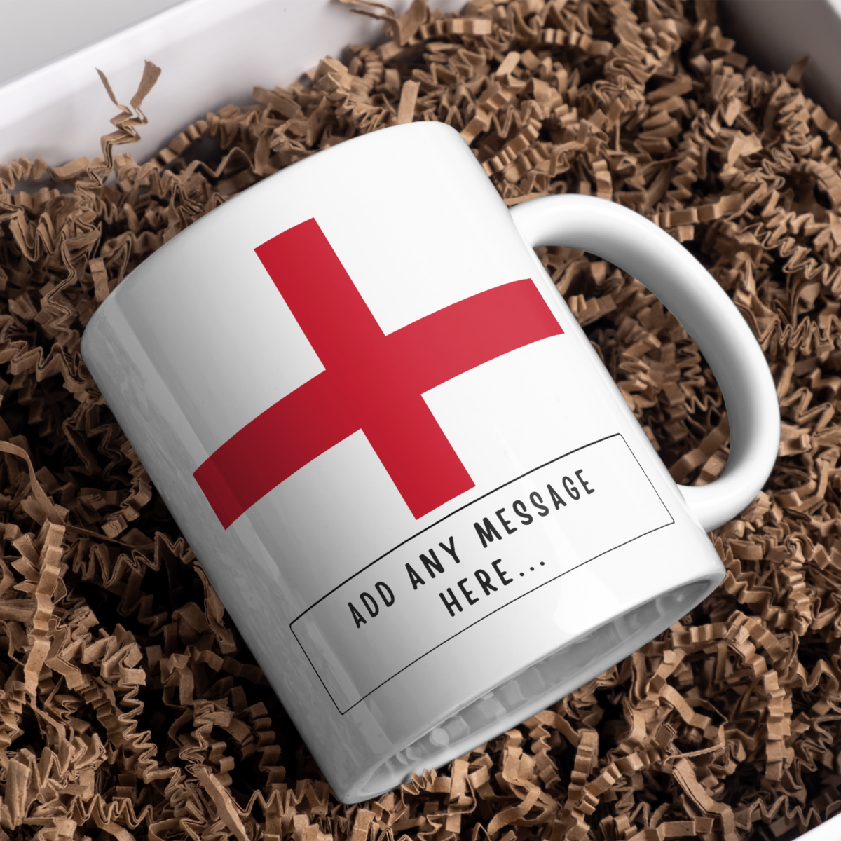 Personalised England flag mug – gift presentation on paper packing
