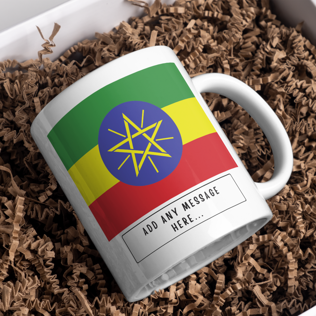 Personalised Ethiopia flag mug – gift presentation on paper packing