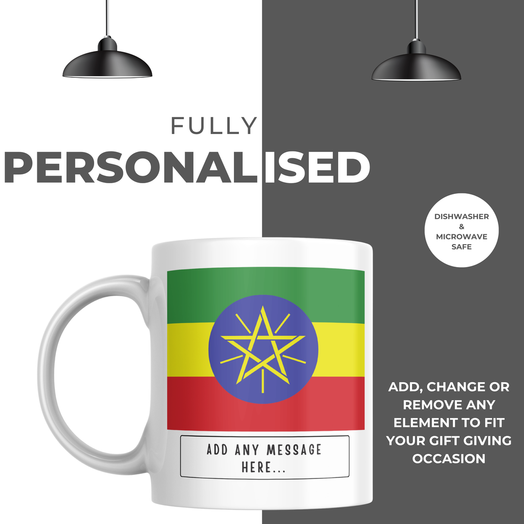 Personalised Ethiopia flag mug – personalisation and care information
