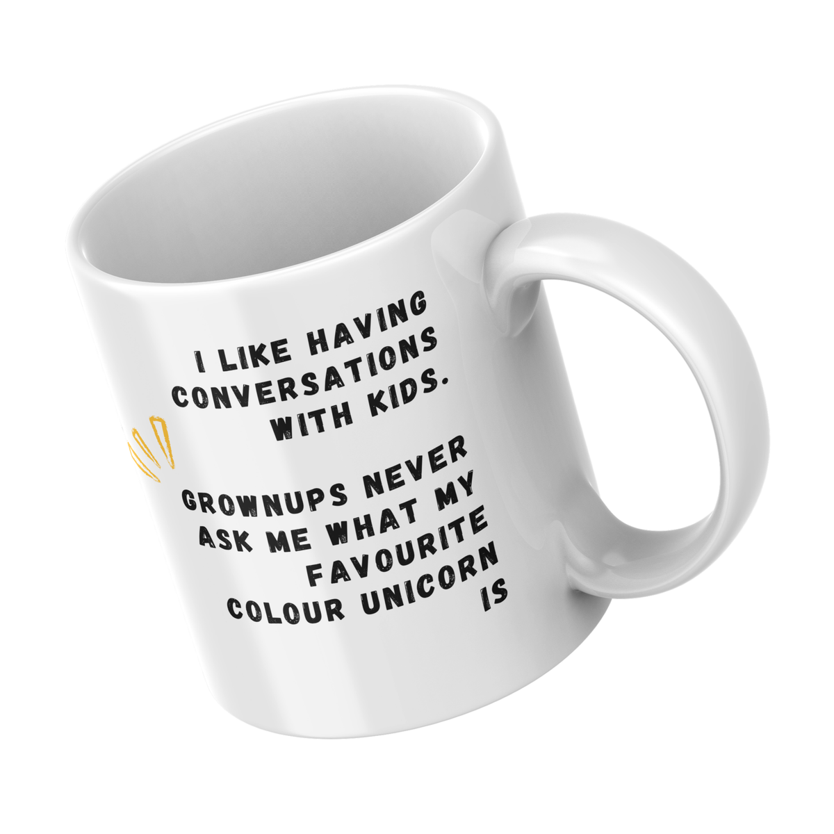 Favourite Colour Unicorn Mug – angled view