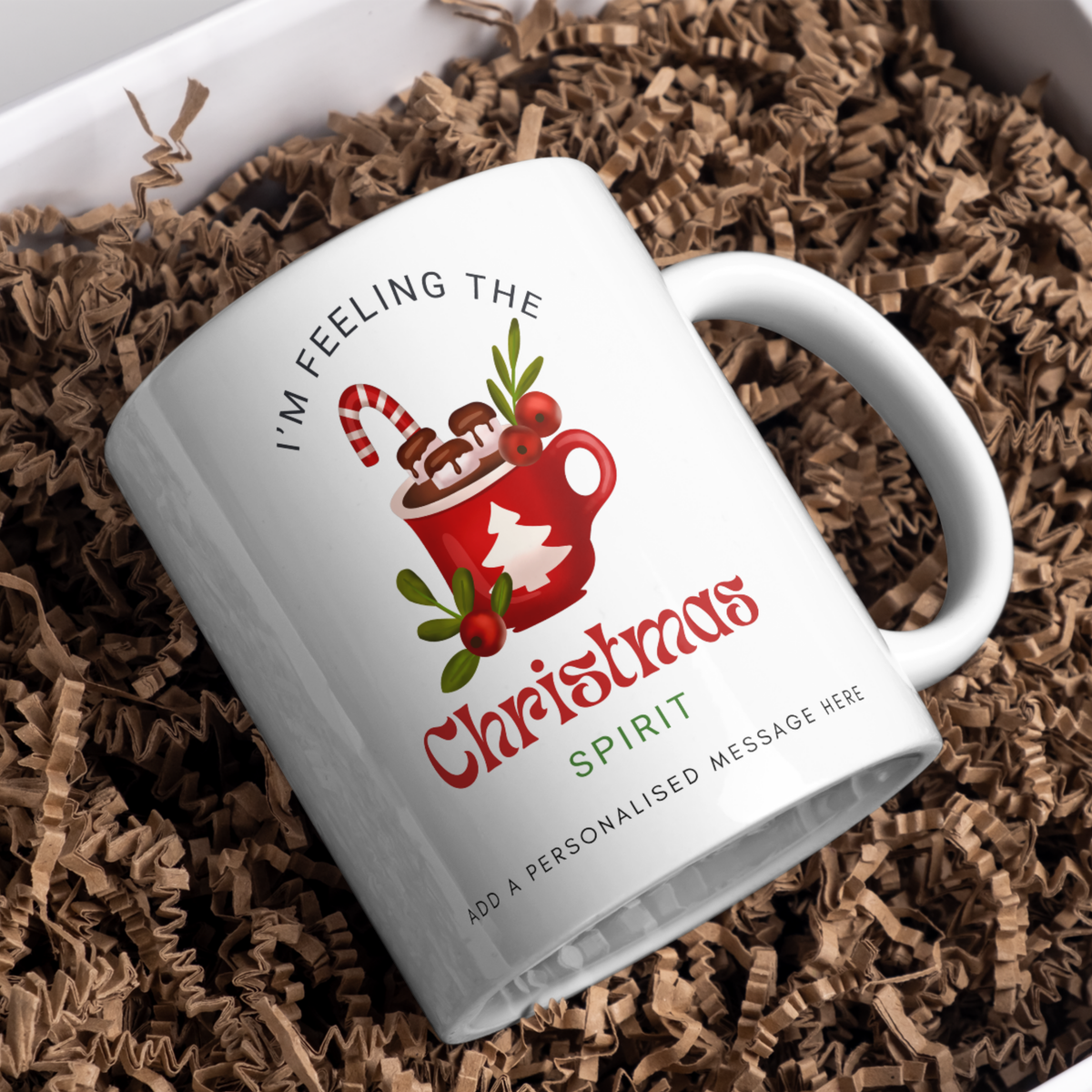 Feeling the Christmas Spirit Mug – gift presentation on paper packing