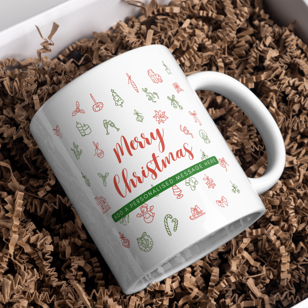 Festive Doodles Christmas Mug – gift presentation on paper packing