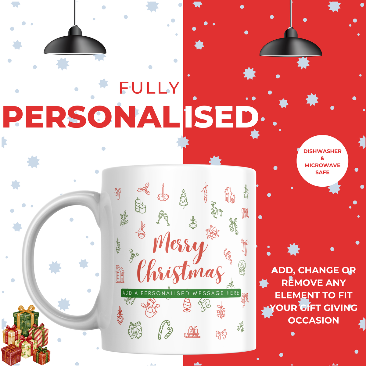 Festive Doodles Christmas Mug – personalisation information