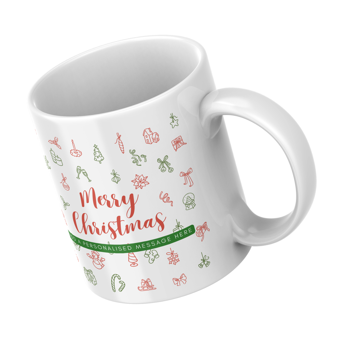 Festive Doodles Christmas Mug – angled view