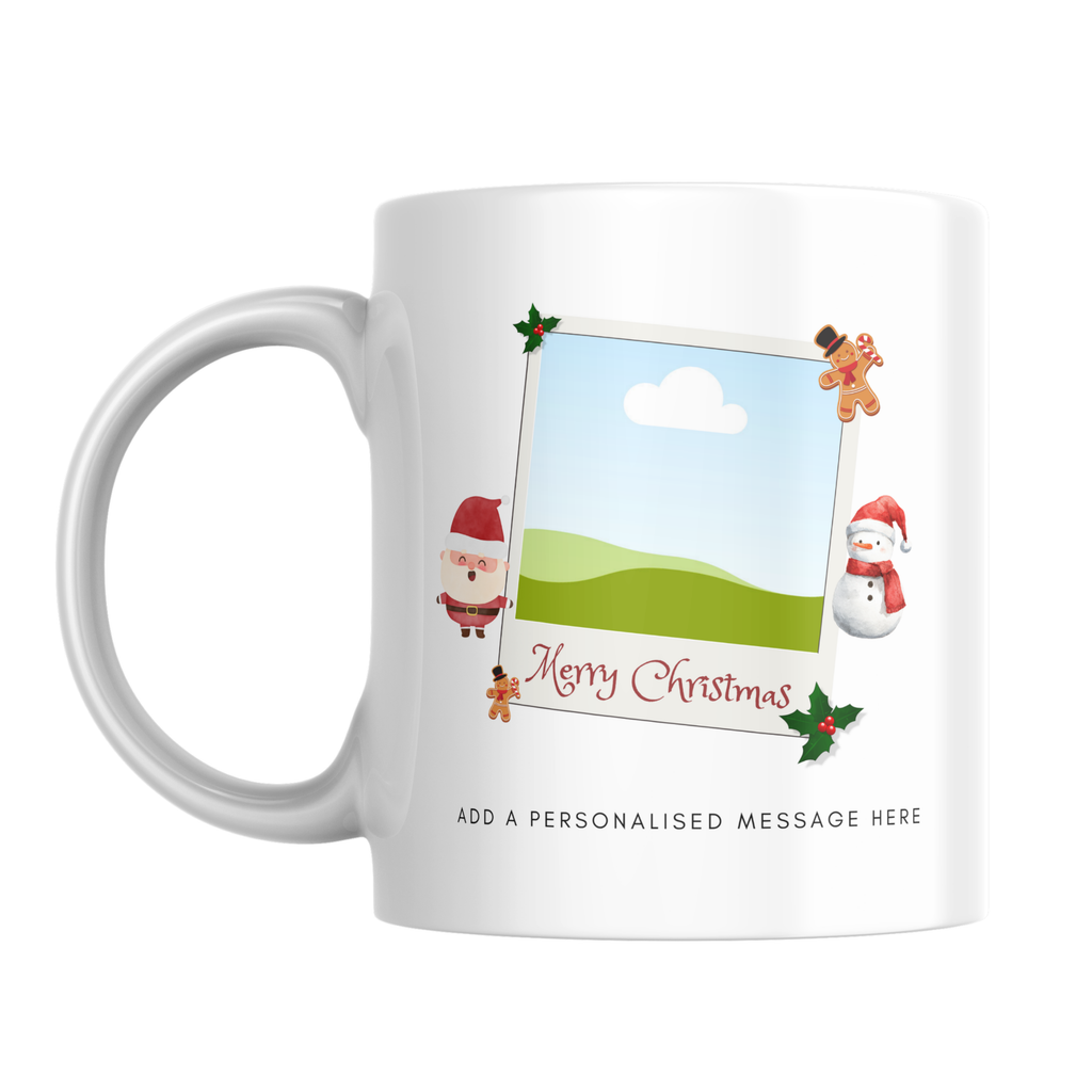 Festive Family Photo Frame Christmas Mug – front view with photo placeholder