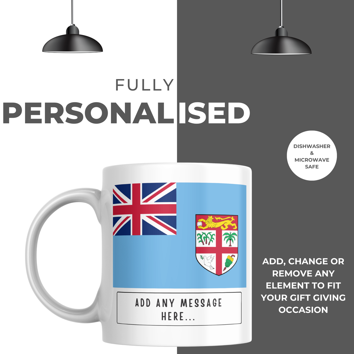 Personalised Fiji flag mug – personalisation and care information