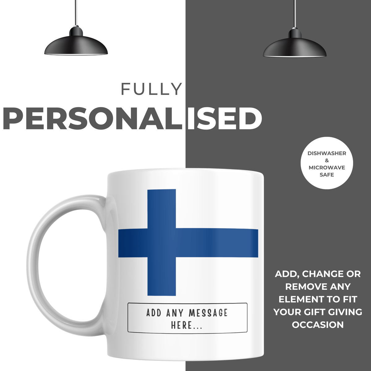 Personalised Finland flag mug – personalisation and care information