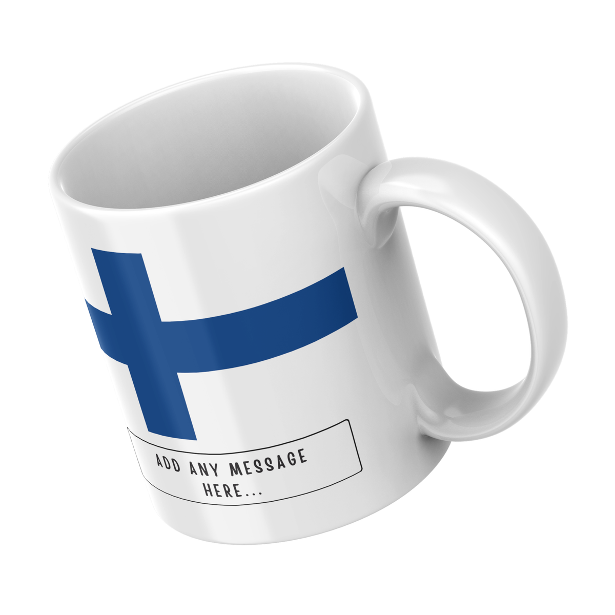 Personalised Finland flag mug – angled view