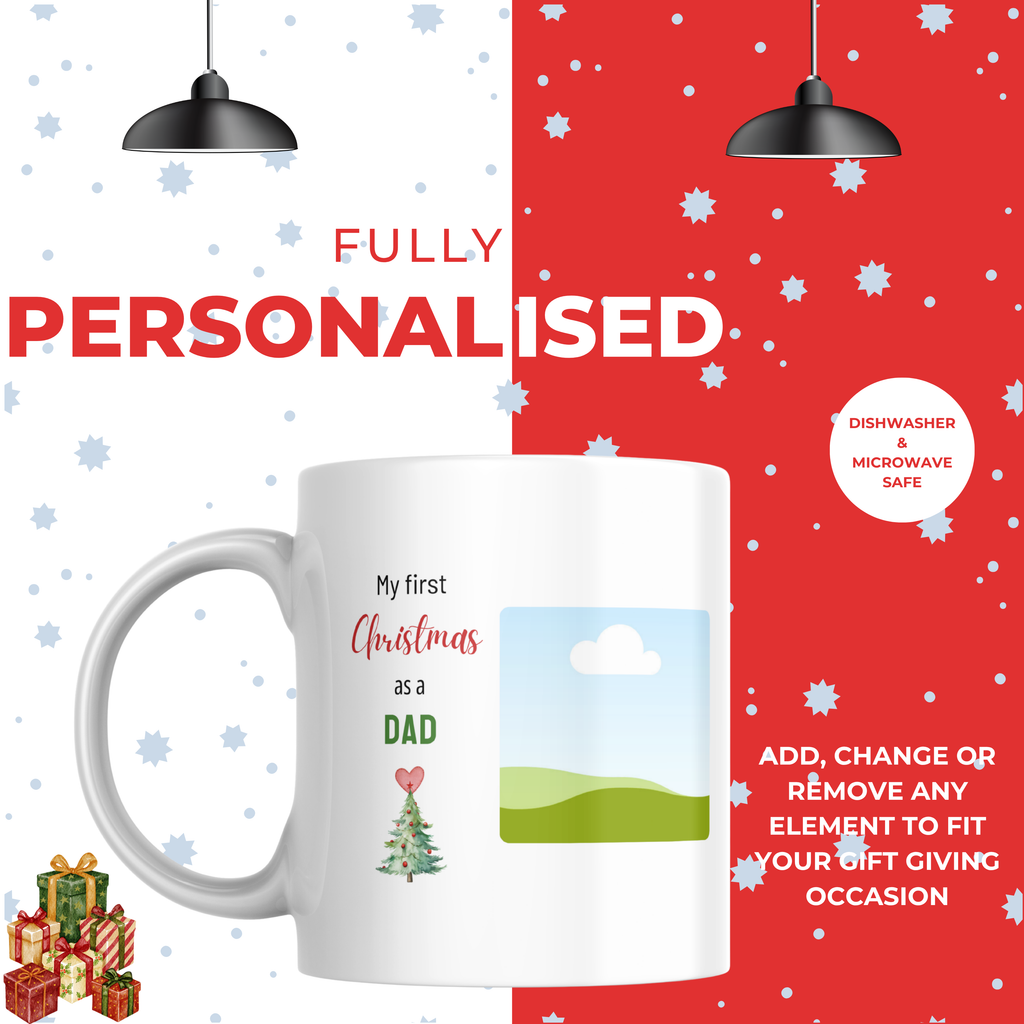 First Christmas as Dad Photo Mug – personalisation information