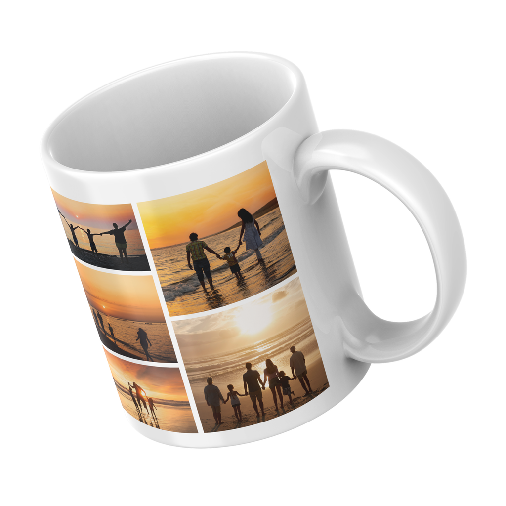 Five Photo Collage Mug – angled view with example photos