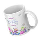 Floral Hummingbird Birthday Mug – angled view