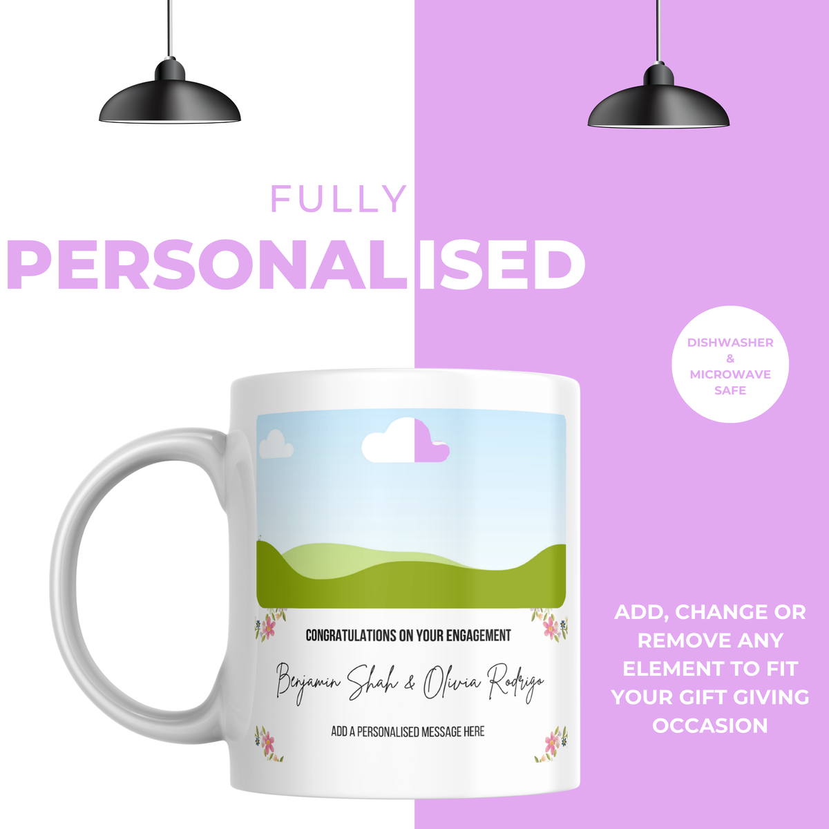 Floral Photo Engagement Mug – personalisation information