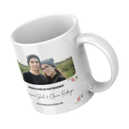 Floral Photo Engagement Mug – angled view
