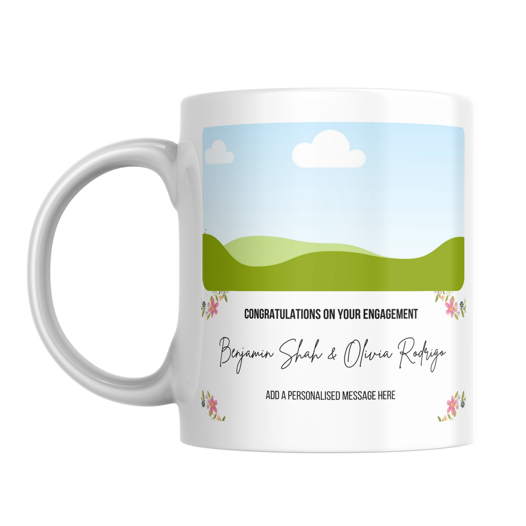 Floral Photo Engagement Mug – front view with photo placeholder