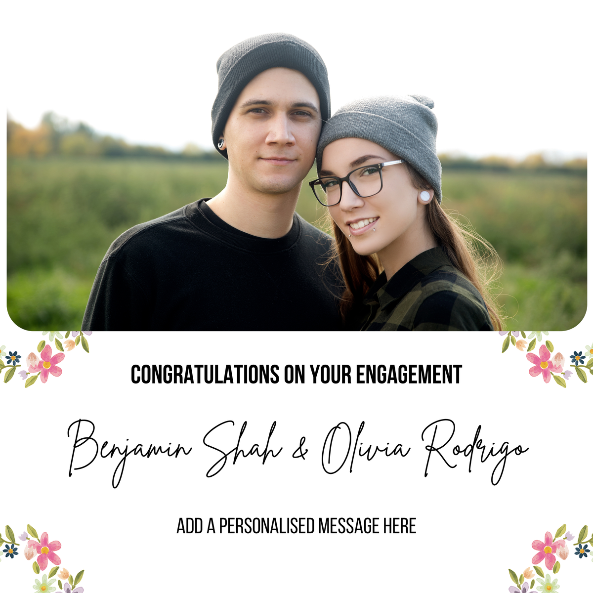 Floral Photo Engagement Mug – flat artwork with example photo